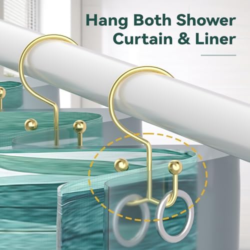 24 Pcs Shower Curtain Hooks, Goowin Shower Curtain Rings, Durable Gold Shower Curtain Hooks, Double Glide Shower Curtain Rings Rust Proof, Simple Shower Hooks for Shower Curtain & Liner, Gold