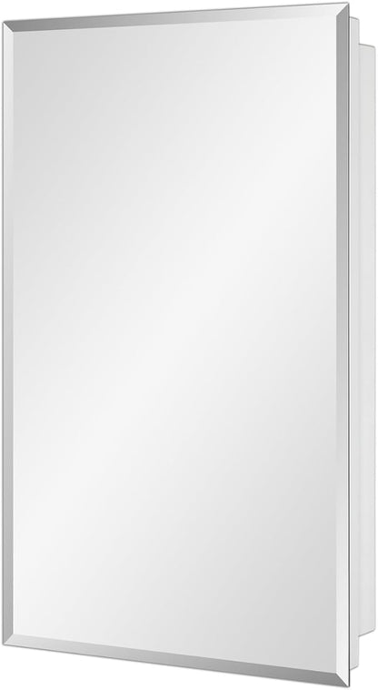 IDYLLOR Bathroom Medicine Cabinet with Beveled Edge Mirrored Door 16 x 26 inch, Recessed or Surface Mount, with Adjustable Glass Shelves