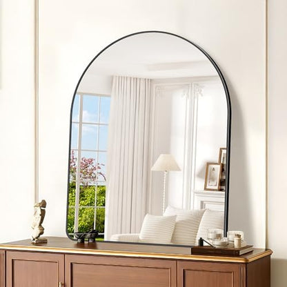 GLASHOM Arched Bathroom Mirror, 36"x48" Black Arched Mirror for Bathroom, Wall Mounted Mirror, Black Vanity Wall Mirror w/Metal Frame for Bedroom, Entryway, Living Room, Vertically Hanging