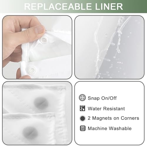 No Hook Shower Curtain and Liner Set for Bathroom, Ombre Green, 71" x 74"