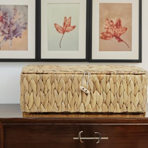 Water Hyacinth Wicker Storage Basket with Lid and Dividers