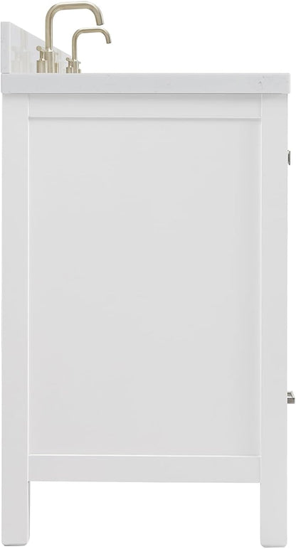 ARIEL Cambridge 66-inch Bathroom Vanity with Sink,Solid Wood, 1.5-inch Carrara White Quartz Countertop, Double Rectangular Porcelain Sink, 4 Soft Closing Doors, 6 Dovetail Drawers, White