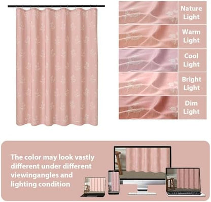 ORTIGIA Pink Linen Shower Curtain Farmhouse Vintage Floral Light Blush Pink Shower Curtains Boho Rustic Block Print Cottagecore Decor for Bathroom 72 W x 72 L