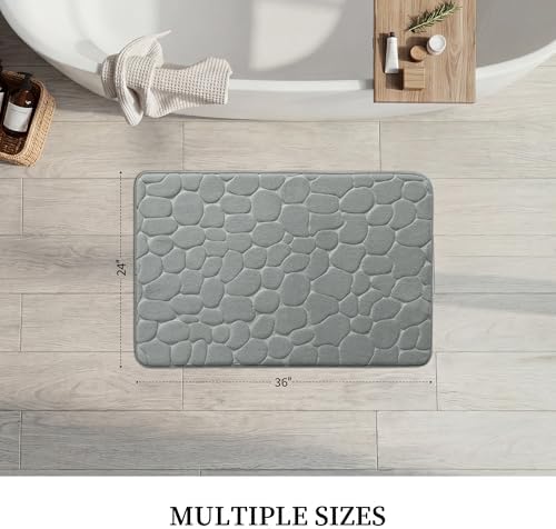 YIHOUSE Memory Foam Bath Mat Cobblestone Bathroom Rugs Super Water Absorbent Bath Mats for Bathroom Machine Washable Bath Rugs(24 x 36,Light Gray)