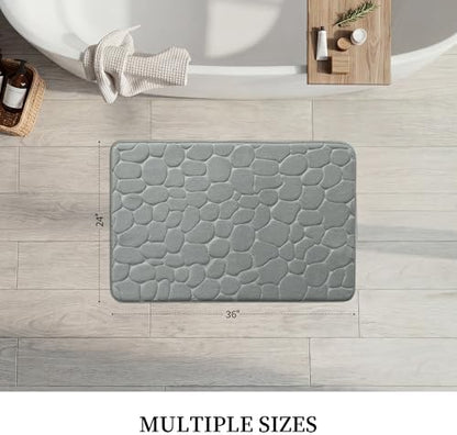YIHOUSE Memory Foam Bath Mat Cobblestone Bathroom Rugs Super Water Absorbent Bath Mats for Bathroom Machine Washable Bath Rugs(24 x 36,Light Gray)