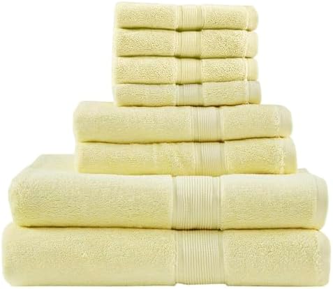 Madison Park 800GSM 100% Cotton Bathroom Bath Towel Set of 8, Yellow