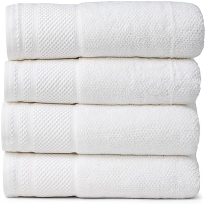 Texere 100% Organic Cotton Rice Weave Jacquard 700 GSM Luxury Bath Towel Sets - Ultra Soft and Absorbent Hotel and Spa Quality (Rice Weave, Bright White, 4 Bath Towels)