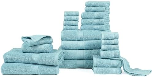 HILLFAIR 100% Cotton 24 Piece Bath Towels Set for Bathroom - Ocean Blue