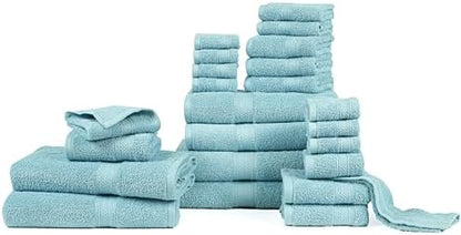 HILLFAIR 100% Cotton 24 Piece Bath Towels Set for Bathroom - Ocean Blue