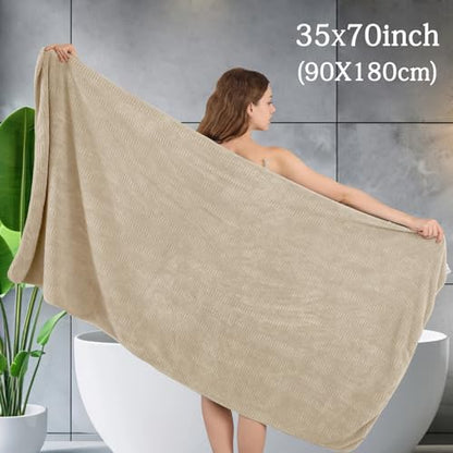 8 Piece Bath Towel Set-2 Oversized Bath Sheets(35"x70"),2 Hand Towels,4 Washcloths-Extra Large Microfiber Towel Sets,Less Lint Highly Absorbent & Quick Dry Bath Towels for Bathroom Gym Pool,Camel