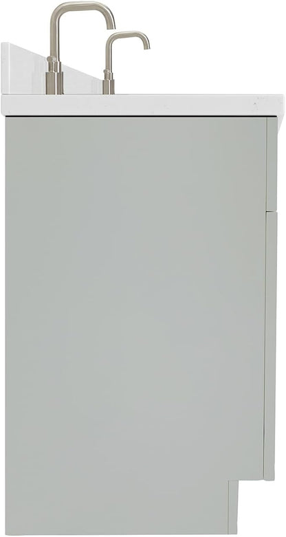ARIEL Hamlet 66-inch Bathroom Vanity with Sink,Solid Wood, 1.5-inch Carrara White Quartz Countertop & Backsplash, Double Rectangular Porcelain Sink, 4 Soft Closing Doors, 3 Dovetail Drawers, Grey