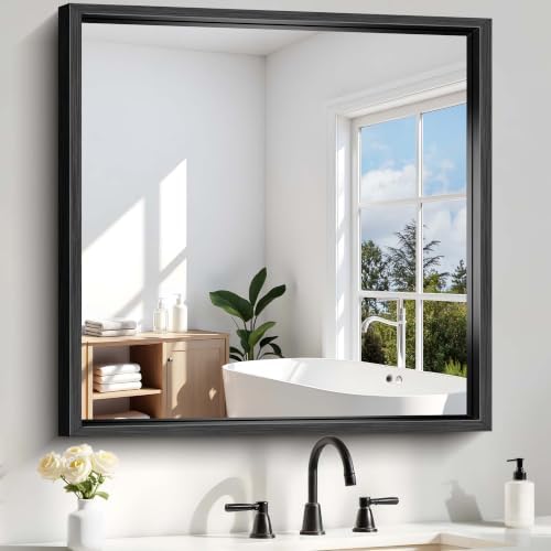 Bathroom Mirror, 36 x 36 inch Brushed Black Square Mirrors for Wall