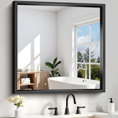 Bathroom Mirror, 36 x 36 inch Brushed Black Square Mirrors for Wall