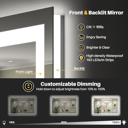 66x48 Inch LED Bathroom Mirror with Lights, Dual Lit Anti-Fog