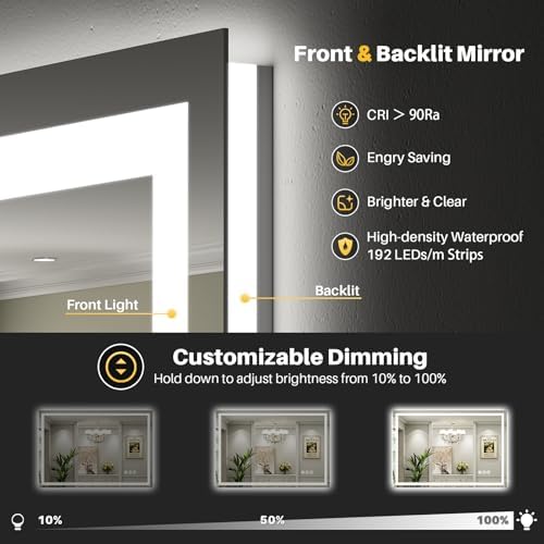 72x48 Inch LED Bathroom Mirror with Lights, Dual Lit Anti-Fog