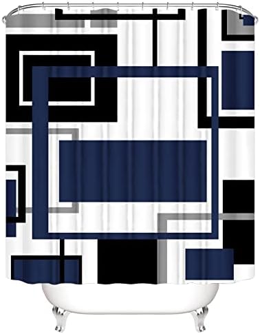 Yddsky 4 Pcs Blue Geometric Shower Curtain Set with Rugs Bathroom Set