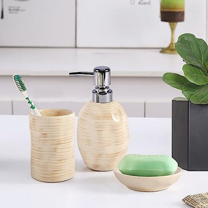 Bathroom Accessory Set of 3, Ceramic Bathroom Accessories Complete -Toothbrush Holders, Soap Dispenser, Soap Dish, Rustic Boho Bathroom Decor, Farmhouse Bathroom Organizer for Countertop