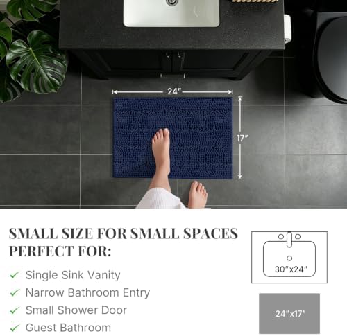 Bcoimo Small Bath Rug Mat,Chenille Extra Soft Navy Bathroom Mats for Floor
