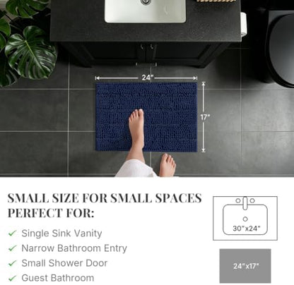 Bcoimo Small Bath Rug Mat,Chenille Extra Soft Navy Bathroom Mats for Floor