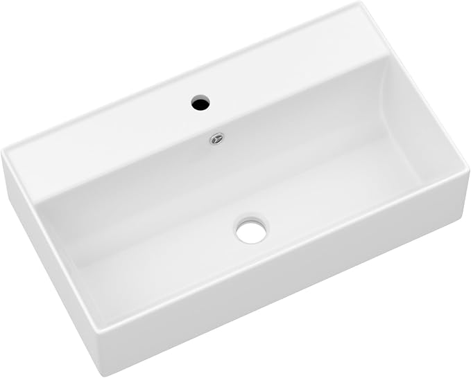 Wallmounted Bathroom Vessel Sink - 21"x12" Rectangular Floating Wall Hung Sinks Ceramic Wash Hand Basin White Wall Mount Vanity Sink for Modern Bathroom