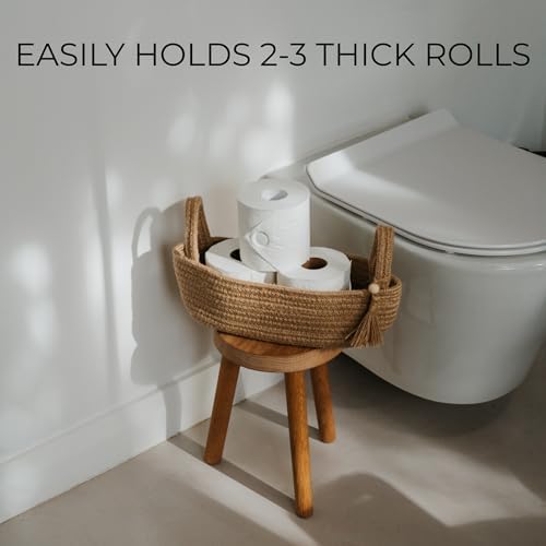Decorative Toilet Paper Basket - Boho Jute Cotton Rope Bin with Tassel