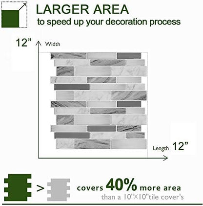 STICKGOO Thicker Design Peel and Stick Tile Backsplash, 12”×12”Stick on Backsplash for Kitchen, Self Adhesive Tile Stickers for Kitchen Backsplash and Bathroom(10 Sheets, Gray)