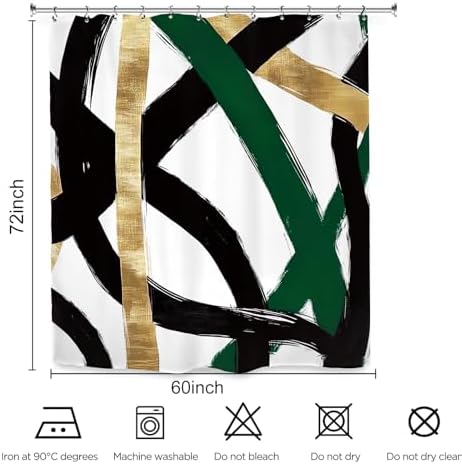 Abstract Emerald Green Black Gold Shower Curtain 60Wx72L Inch Modern Minimalist Contemporary Geometric Bathroom Set Accessories Decor with 12 Pack Hooks