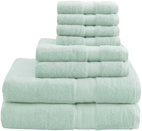 Madison Park 800GSM 100% Cotton Bathroom Bath Towel Set of 8, Seafoam