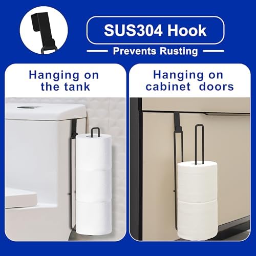 Over The Tank Toilet Paper Storage for 3 Roll Tissue, Toilet Paper Holder Stainless Steel Wall Mount with Storage and Reserve, Black Holder for Bathroom and RV Organization, 1 Pack