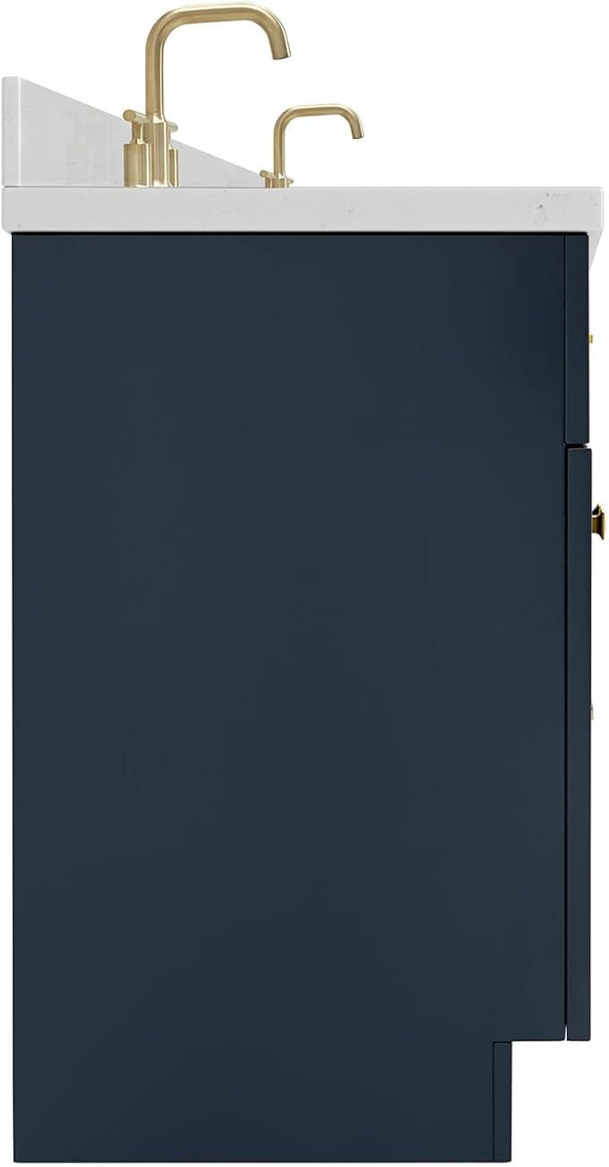 ARIEL Hamlet 72-inch Bathroom Vanity with Sink,Solid Wood, 1.5-inch Carrara White Quartz Countertop, Double Rectangular Porcelain Sink, 4 Soft Closing Doors, 3 Dovetail Drawers, Midnight Blue