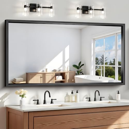 Black Rectangle Mirror, 66 x 36 Inch Large Bathroom Mirrors