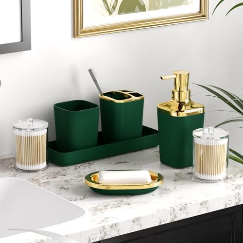 XLHOMO Bathroom Accessories Set - Luxury Green Bathroom Set, 9 Pieces Bathroom Accessory Set, Dark Green Bathroom Accessories with Trash Can, Toilet Brush & Soap Dispenser