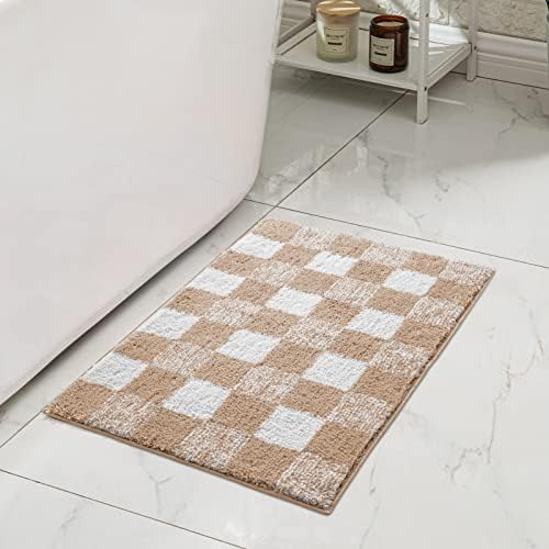 CozeCube Beige Checkered Bath Mat 47"x24" Non Slip Washable Rug