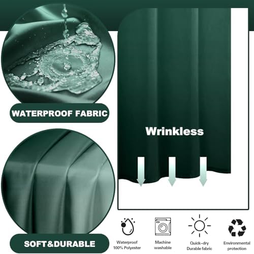 No Hook Shower Curtain and Liner for Bathroom, Ombre Dark Green, 71" x 74"