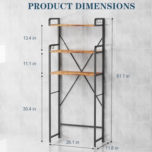 Over The Toilet Storage Cabinet, Freestanding Bathroom Shelf with Hooks