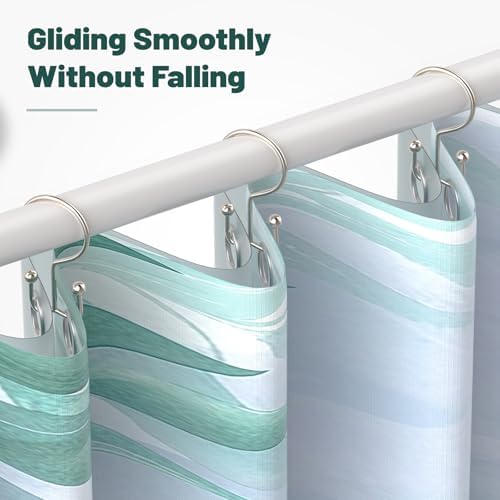 Goowin Shower Curtain Hooks, 12 Pcs Shower Curtain Rings, Durable Shower Curtain Rings Rust Proof, Double Glide Shower Rings for Curtain, Simple Shower Hooks for Shower Curtain & Liner, Brush Nickel