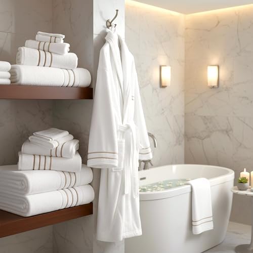 Bath Towels Set for Bathroom – Luxury 2-Piece Cotton Towels (55''x28''), Soft Absorbent & Quick Dry, 600 GSM Bath Towels for Bathroom, Hotel Spa Quality (White/Taupe, 2-Bath Towel Set)
