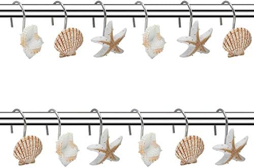 Seashell Shower Curtain Hooks,12PCS Anti Rust Decorative Hooks