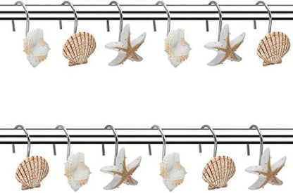 Seashell Shower Curtain Hooks,12PCS Anti Rust Decorative Hooks