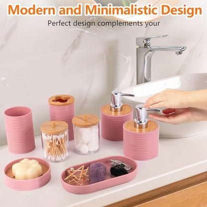 10 PCS Pink Bathroom Accessories Set with Trash Can Bathroom Accessory