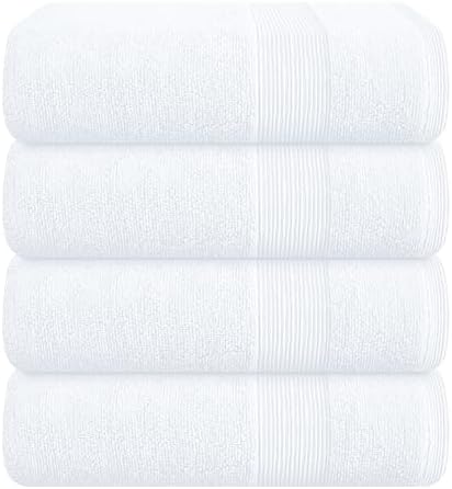 Belizzi Home 4 Pack Bath Towel Set 27x54, 100% Ring Spun Cotton, Ultra Soft Highly Absorbent Machine Washable Hotel Spa Quality Bath Towels for Bathroom, 4 Bath Towels - White