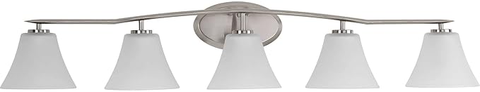 Progress Lighting P2016-20W Bravo Collection Etched Glass Modern Bath Vanity Light, 5-Light, Antique Bronze
