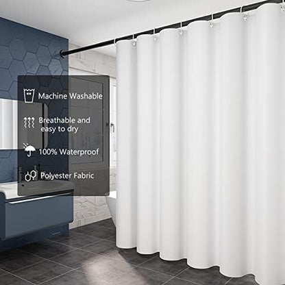 LLSCL White Fabric Shower Curtain Liner with Bottom Counterweight, Waterproof Hotel Quality, 72 x 72 Machine Washable