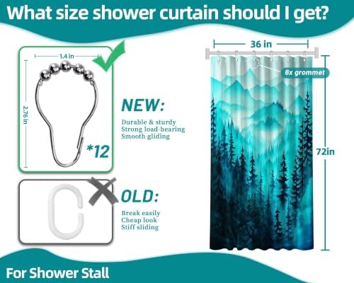 Dark Teal Forest Stall Shower Curtain, 36X72 in Narrow Small, Mountain