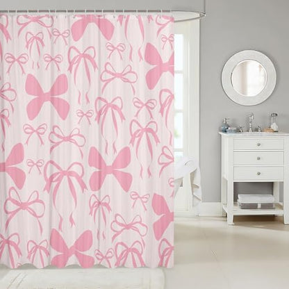 jejeloiu Cute Bowknot Shower Curtain for Bathroom Decor 72"x78" Light Pink Girls Bow Bath Curtain Kawaii Bathroom Accessories Waterproof Polyester Fabric for Stalls Bathtubs Princess Decor