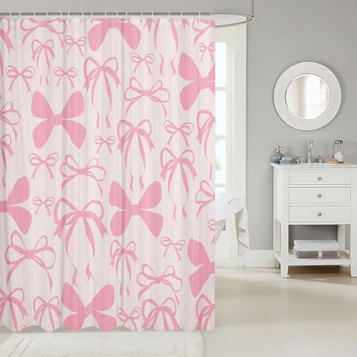 jejeloiu Cute Bowknot Shower Curtain for Bathroom Decor 72"x72" Light Pink Girls Bow Bath Curtain Kawaii Bathroom Accessories Waterproof Polyester Fabric for Stalls Bathtubs Princess Decor