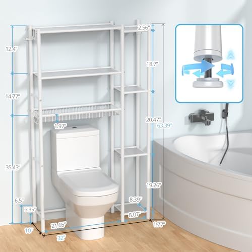 Hodonas Over The Toilet Storage Organizer - 7 Tiers Space Saving Bathroom Shelves, Adjustable Above Toilet Shelf Rack, Metal Organizer Shelf Over Toilet for Bathroom Storage and Organization, White