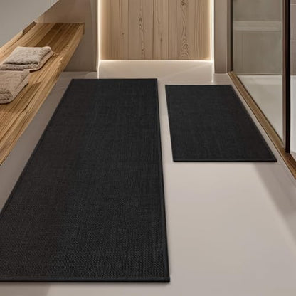 YIHOUSE Bathroom Rugs Thin Bath Mat Sets 2 Pieces Quick Dry,Black