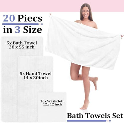 Mixweer 20 Pcs Bath Towel and Washcloths Set for Bathroom, White