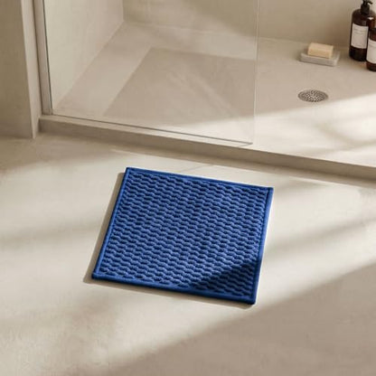 Triohero Small Bathroom Rugs Non Slip Washable Bath Rugs Super Absorbent Bathroom Rug Thin Quick Dry Low Pile Bath Mats, Navy Blue 12"x12"